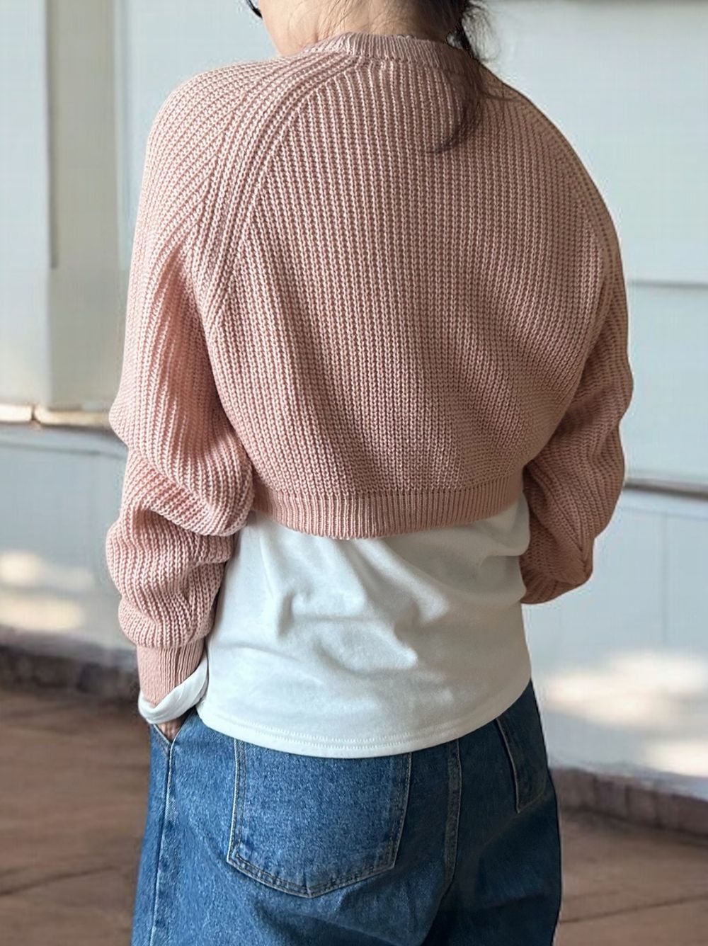 Cropped rib クルーネックニット