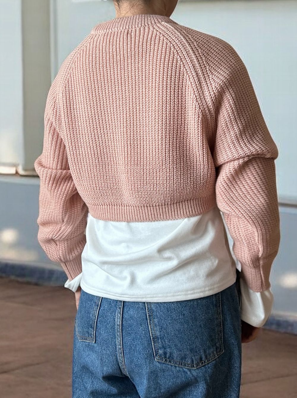 Cropped rib クルーネックニット