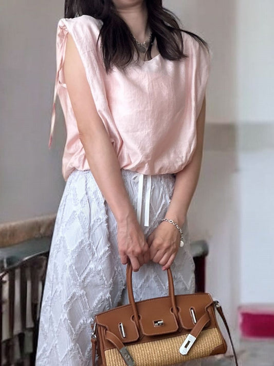 Drawstring shoulder エアリーシフォントップス