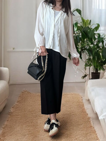 Sheer pleats ボウタイブラウス