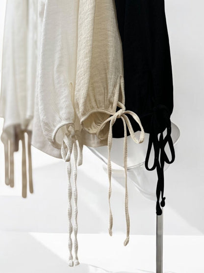 Sheer pleats ボウタイブラウス