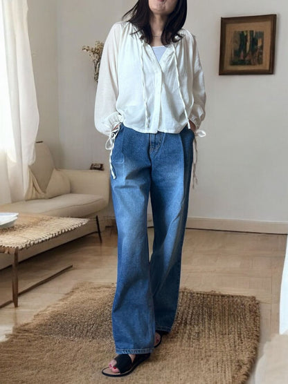 Sheer pleats ボウタイブラウス