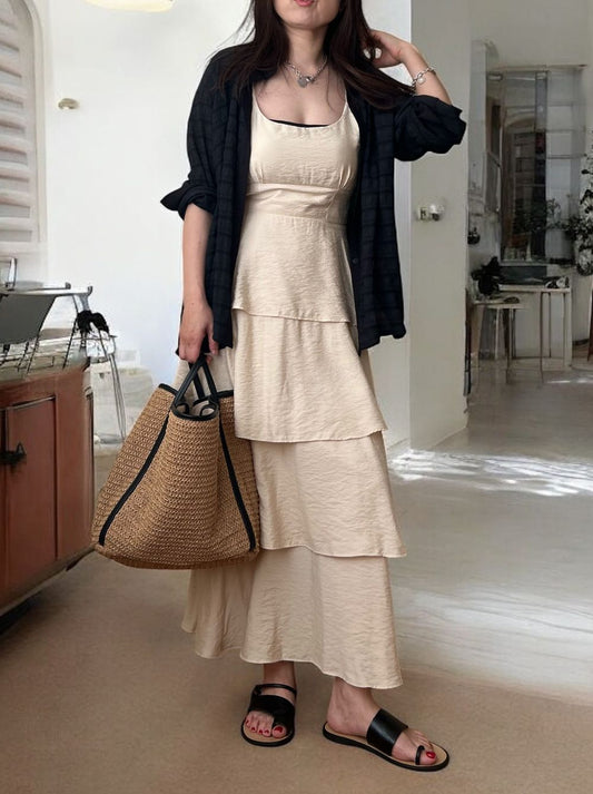 Thin strap cami ティアードマキシワンピース