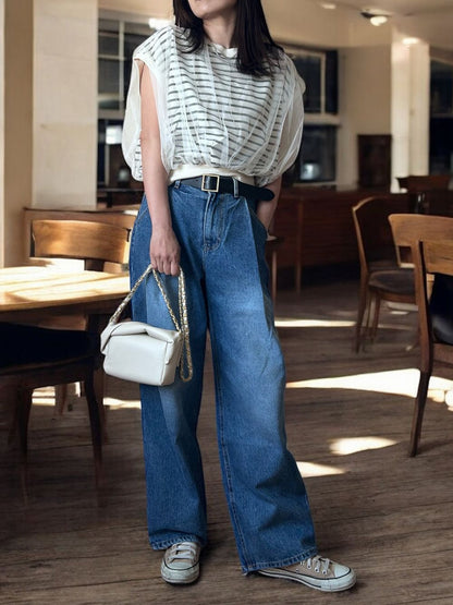 Mesh layered クルーネックトップス