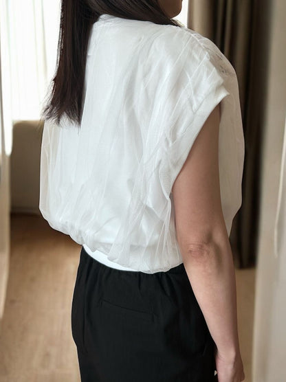Mesh layered クルーネックトップス