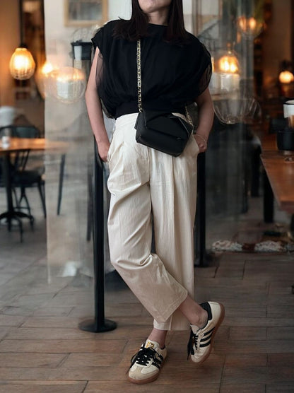 Mesh layered クルーネックトップス