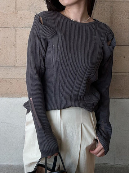 2way Open shoulder ダメージサマーニット