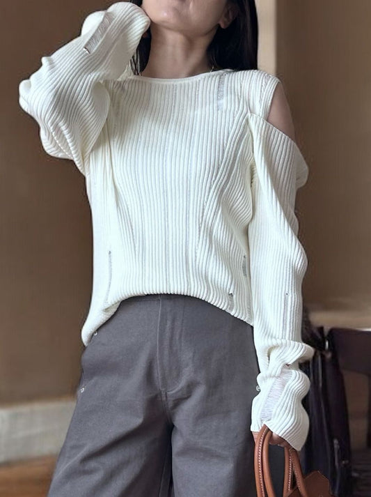 2way Open shoulder ダメージサマーニット