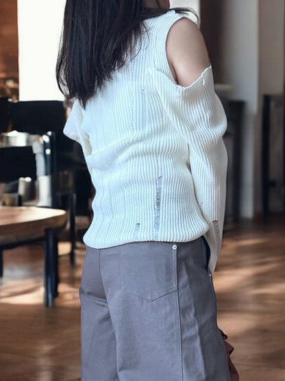 2way Open shoulder ダメージサマーニット