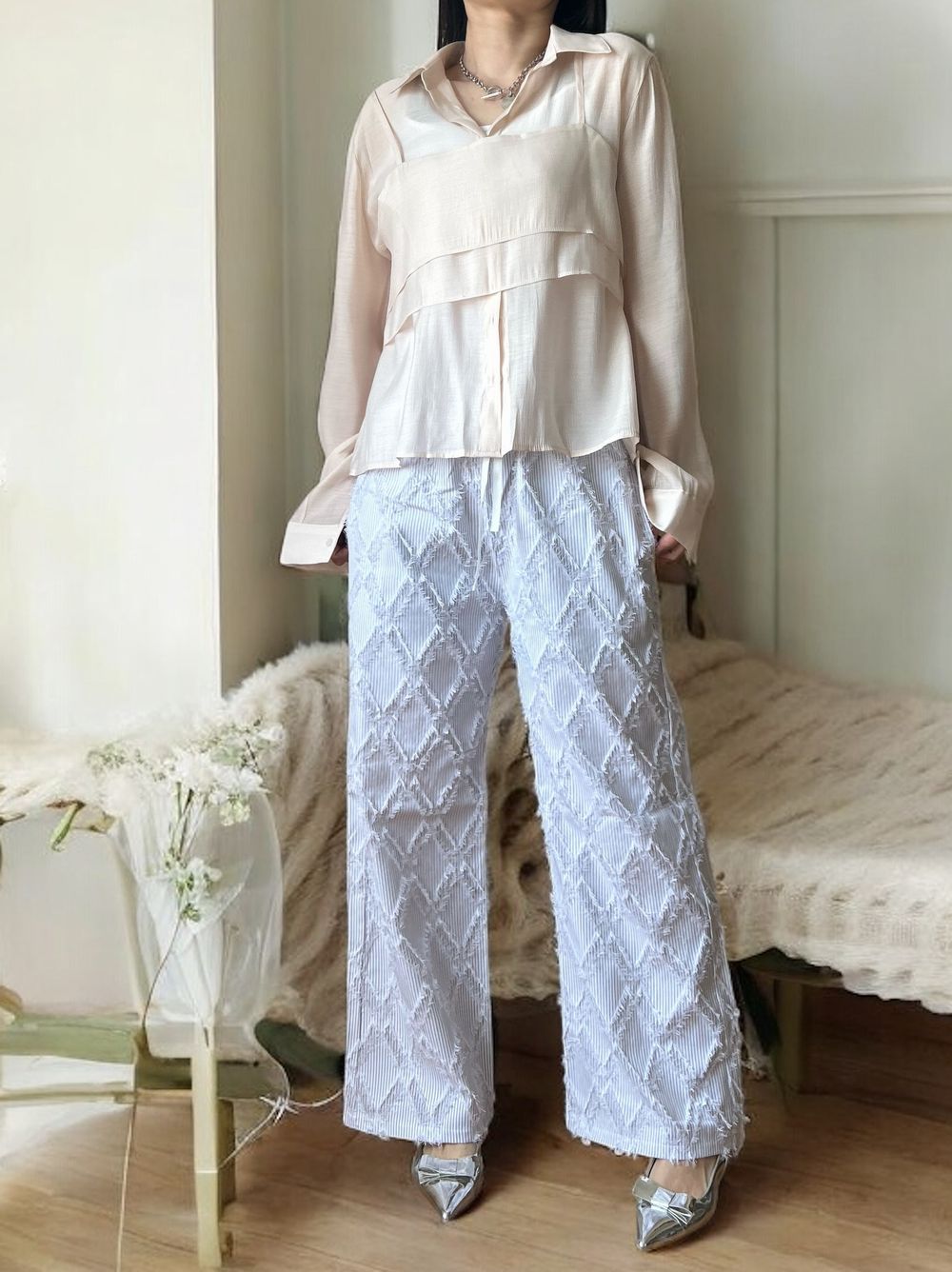 Bustier layered シアーシャツ