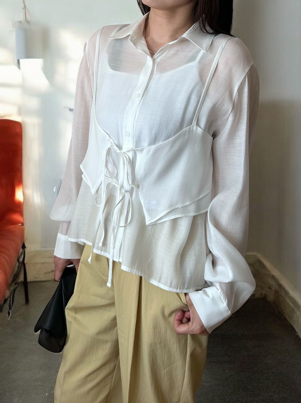 Bustier layered シアーシャツ