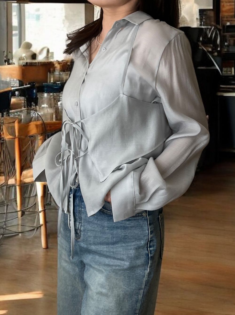 Bustier layered シアーシャツ