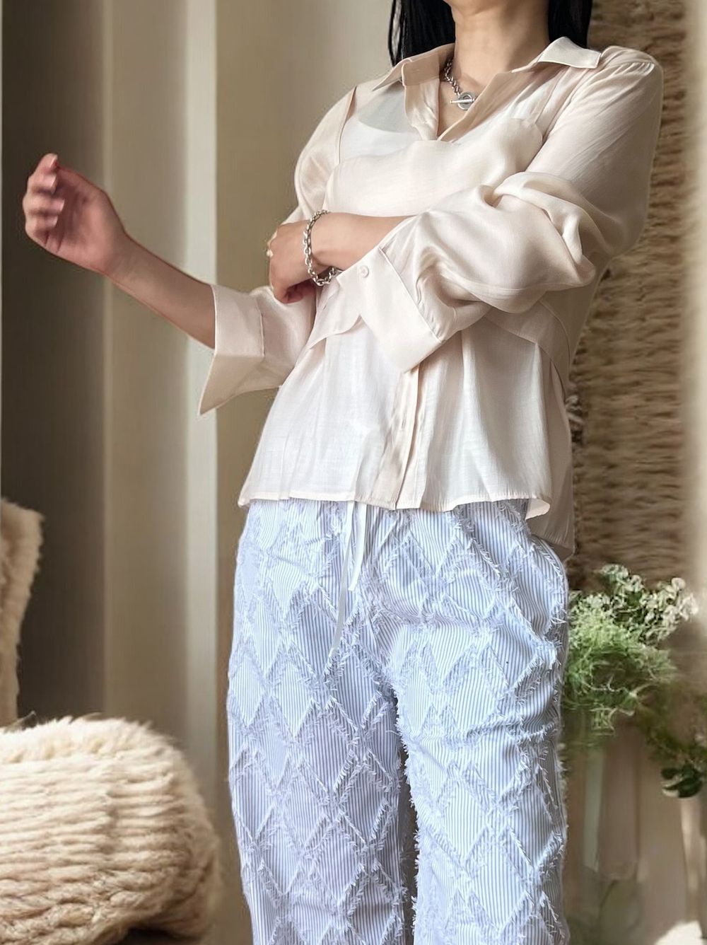 Bustier layered シアーシャツ