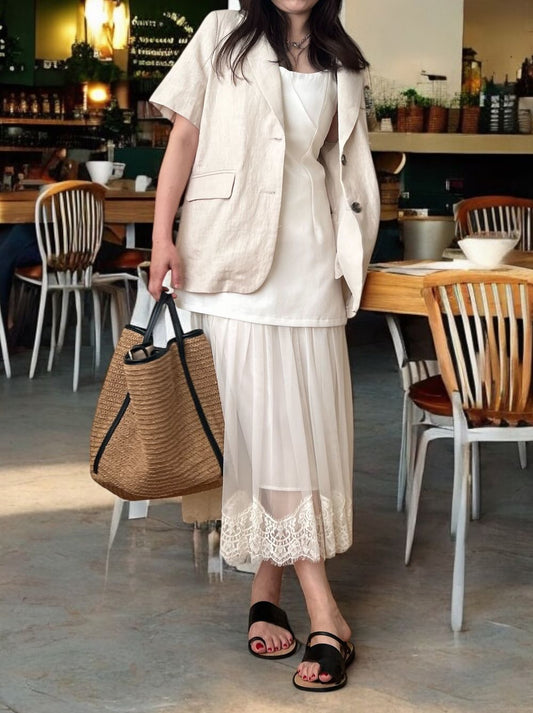 Lace layered ドッキングキャミワンピース