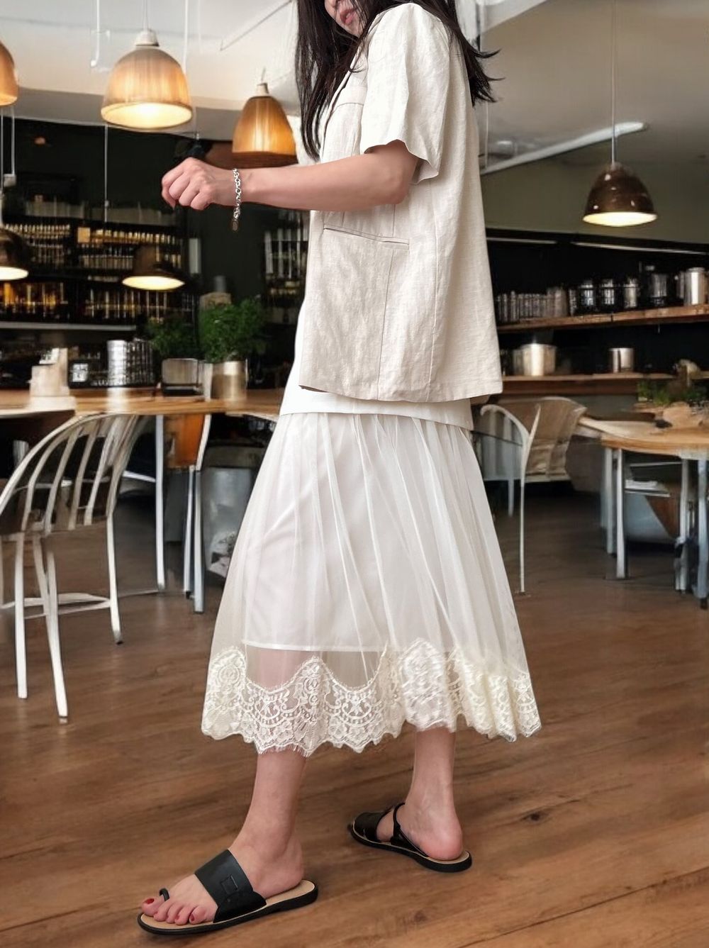 Lace layered ドッキングキャミワンピース