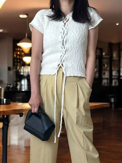 Premium cotton 2WAYレースアップニット