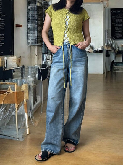 Premium cotton 2WAYレースアップニット