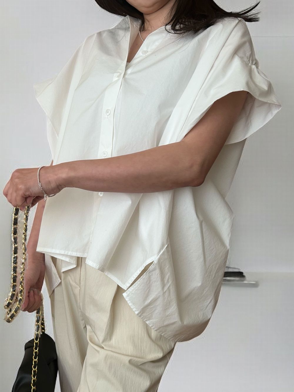 French Sleeve gather ボタンダウンシャツ