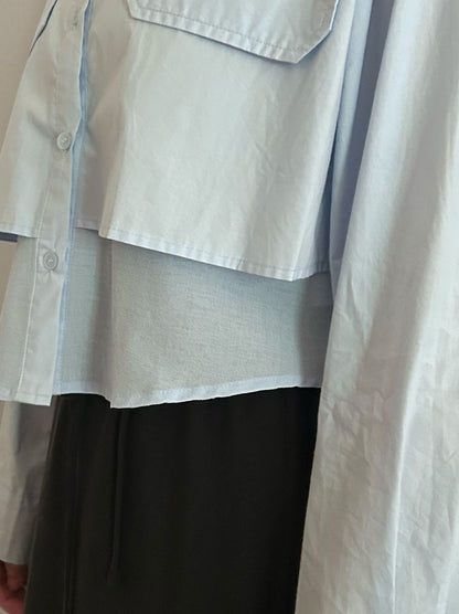 Croped レイヤードコットンシャツ