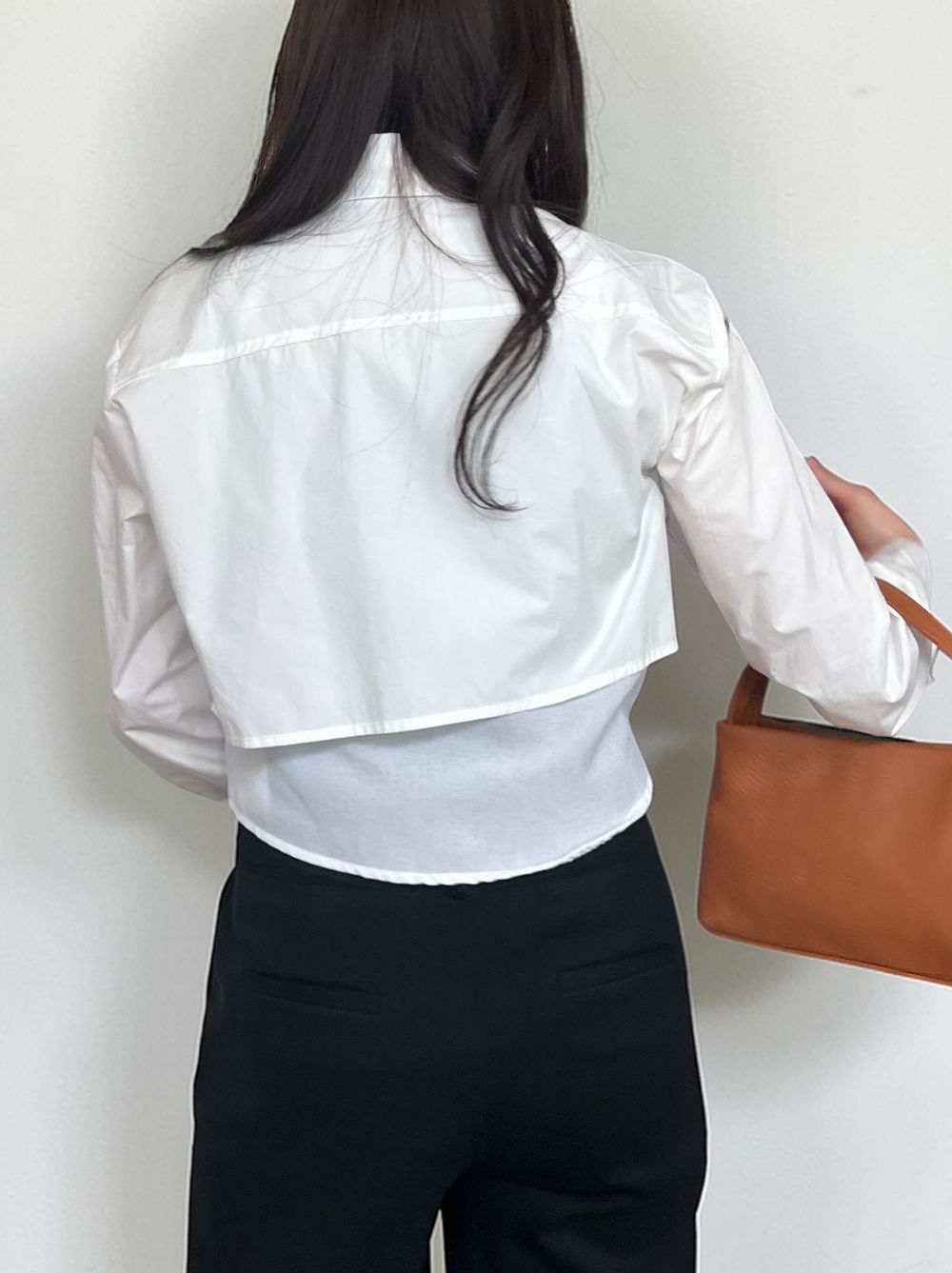 Croped レイヤードコットンシャツ