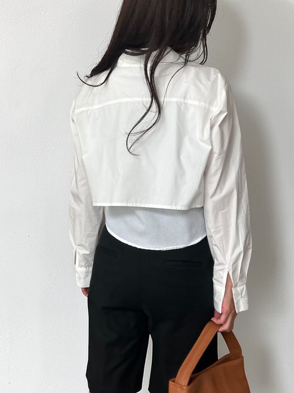 Croped レイヤードコットンシャツ