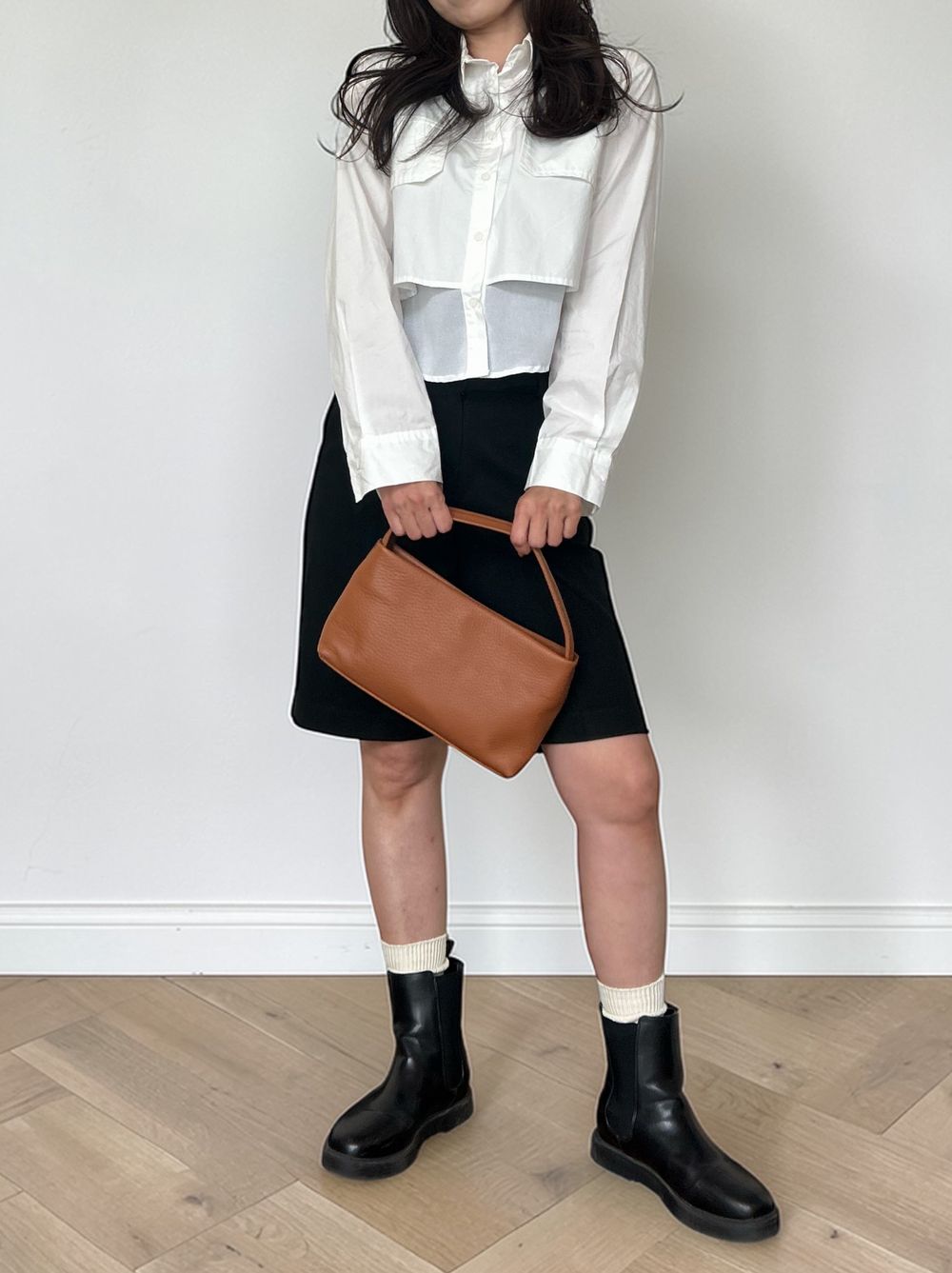 Croped レイヤードコットンシャツ