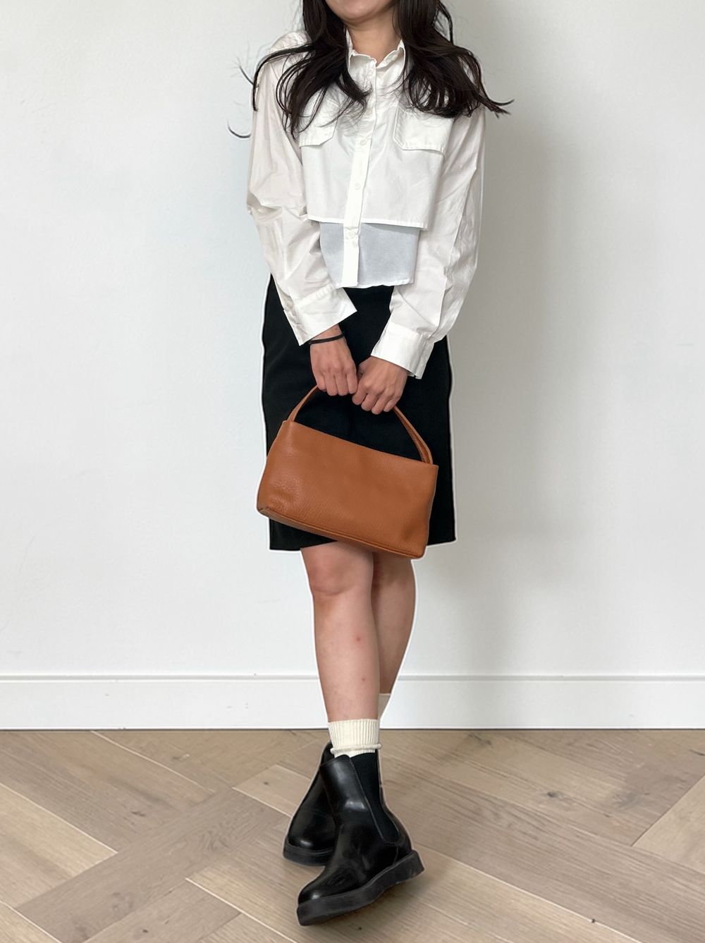 Croped レイヤードコットンシャツ