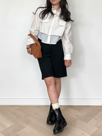 Croped レイヤードコットンシャツ