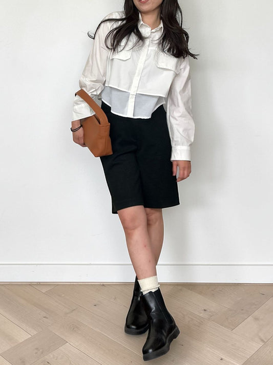 Croped レイヤードコットンシャツ