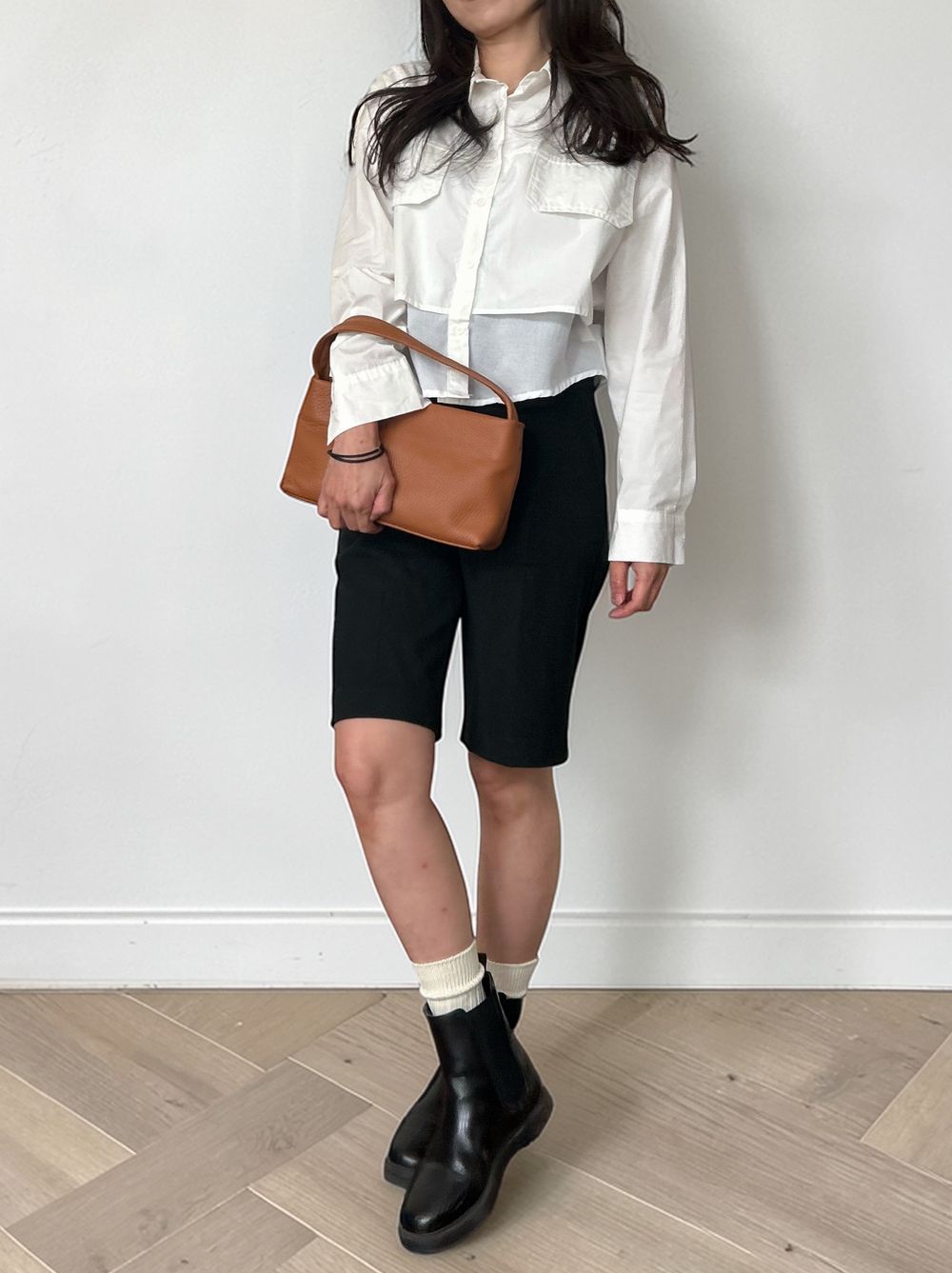 Croped レイヤードコットンシャツ