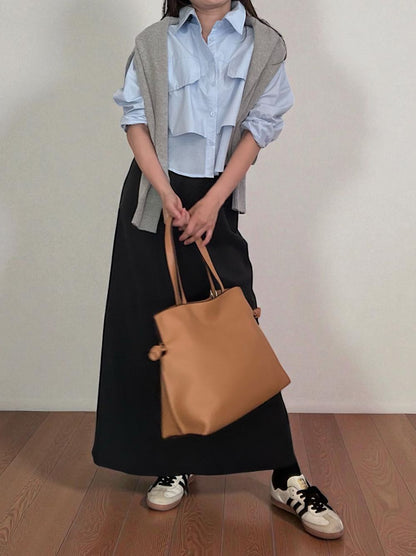 Croped レイヤードコットンシャツ