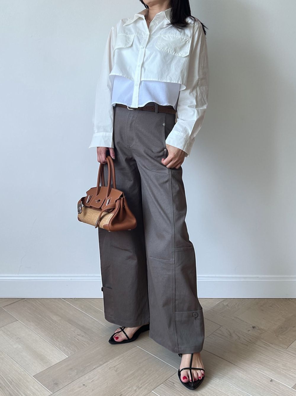 Croped レイヤードコットンシャツ