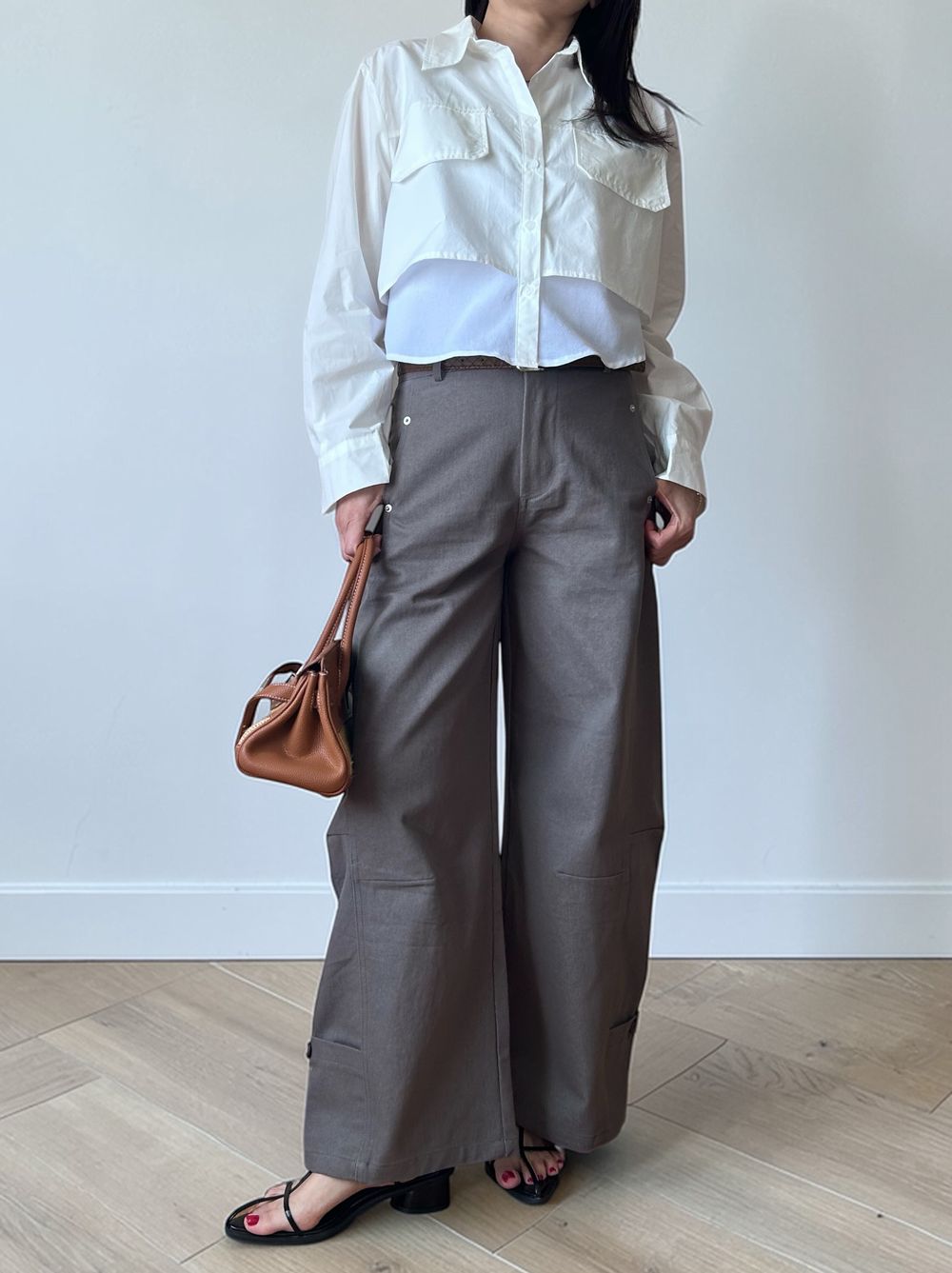 Croped レイヤードコットンシャツ