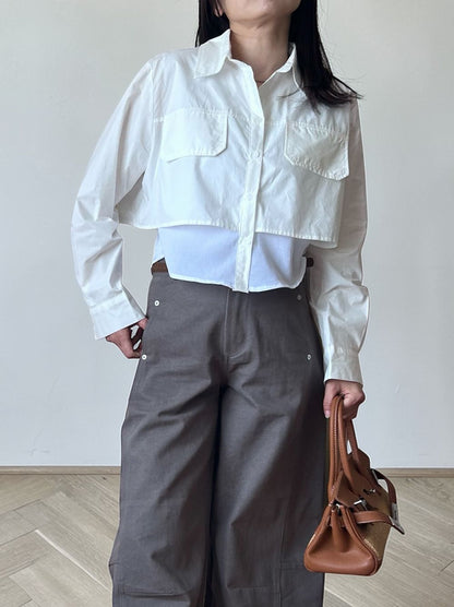 Croped レイヤードコットンシャツ