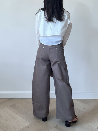 Croped レイヤードコットンシャツ