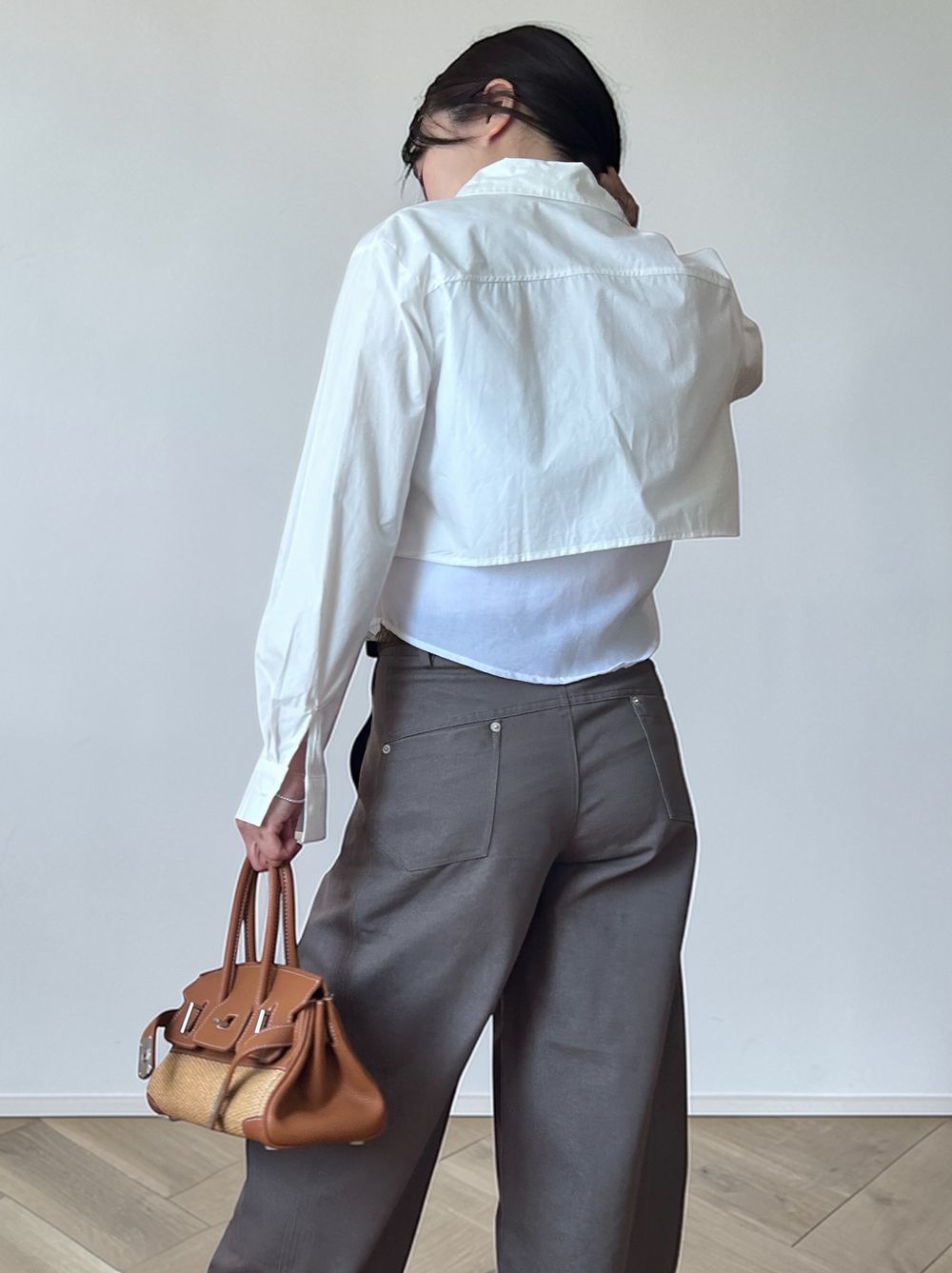 Croped レイヤードコットンシャツ