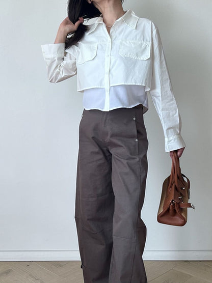 Croped レイヤードコットンシャツ