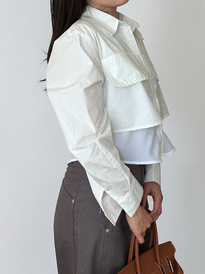 Croped レイヤードコットンシャツ