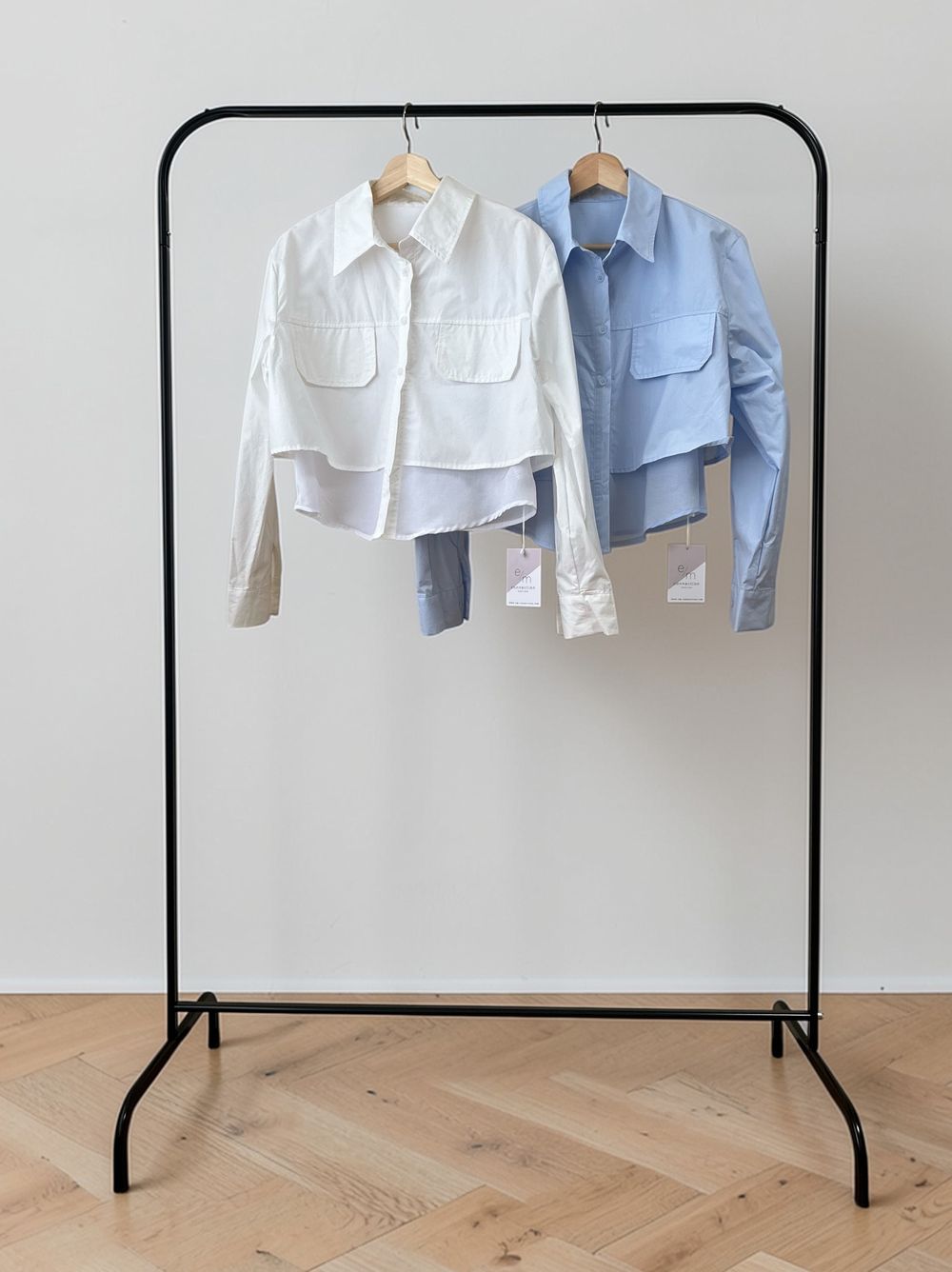 Croped レイヤードコットンシャツ