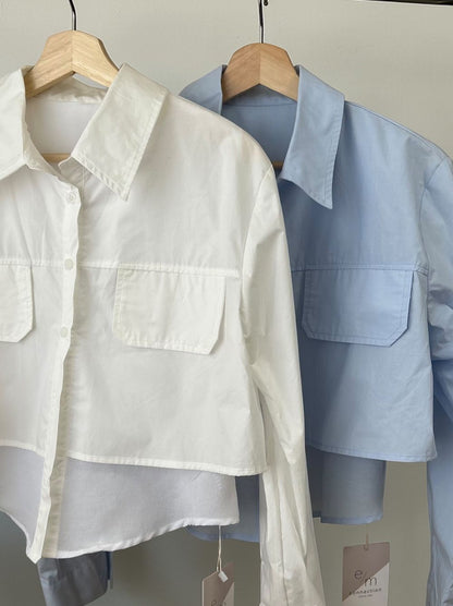 Croped レイヤードコットンシャツ