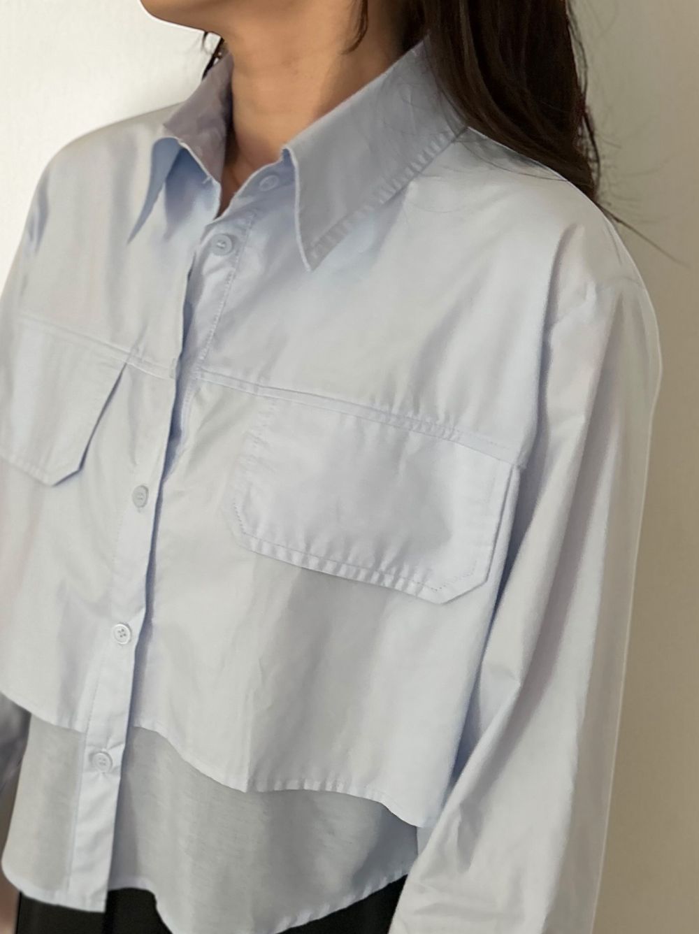 Croped レイヤードコットンシャツ