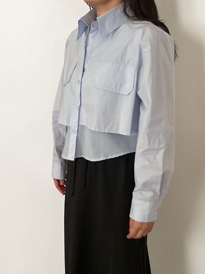 Croped レイヤードコットンシャツ