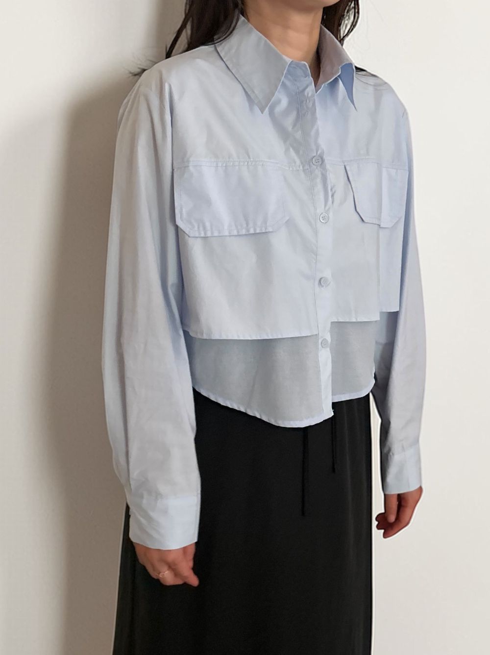Croped レイヤードコットンシャツ