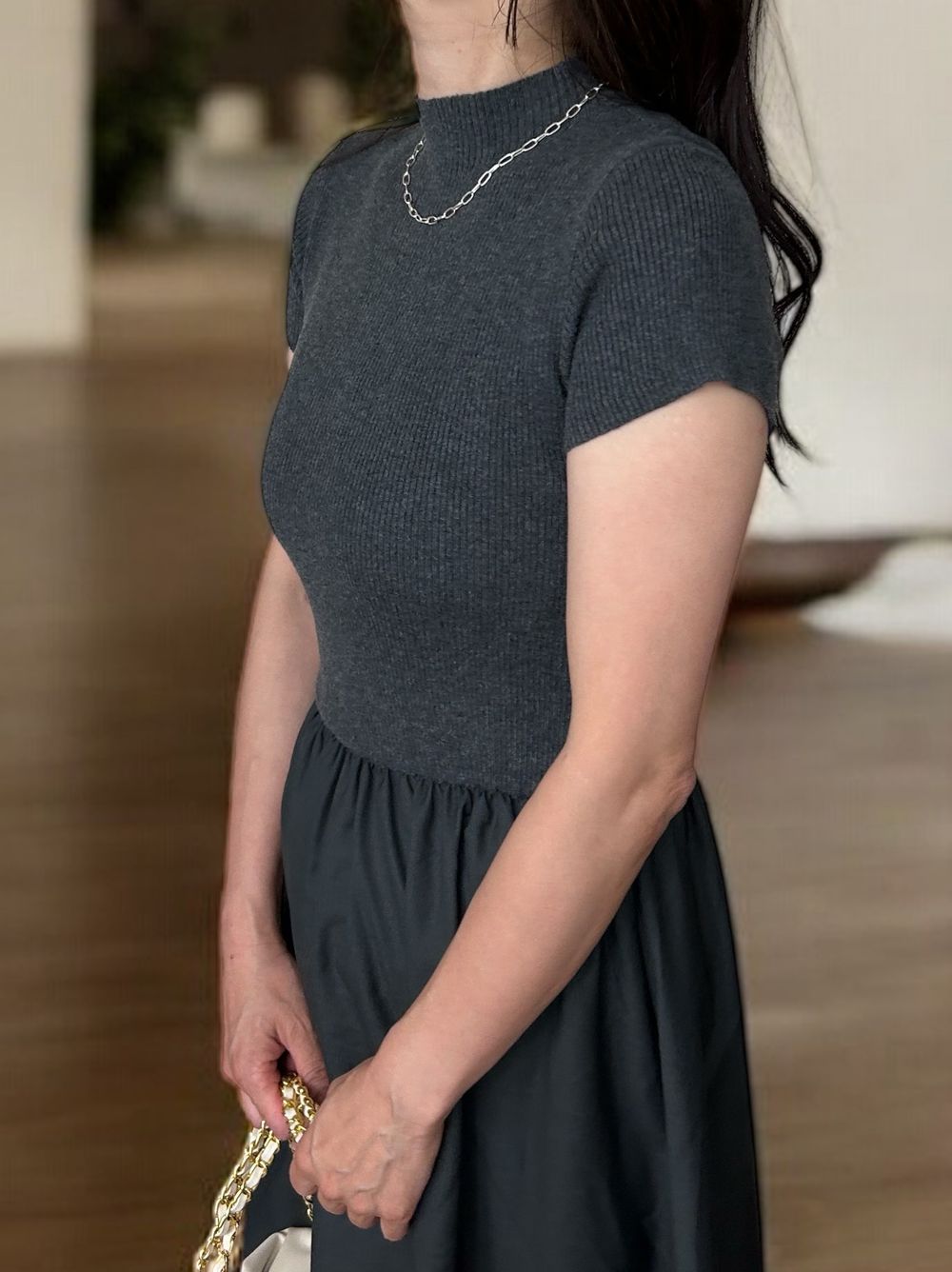 Back open リブニットドッキングワンピース