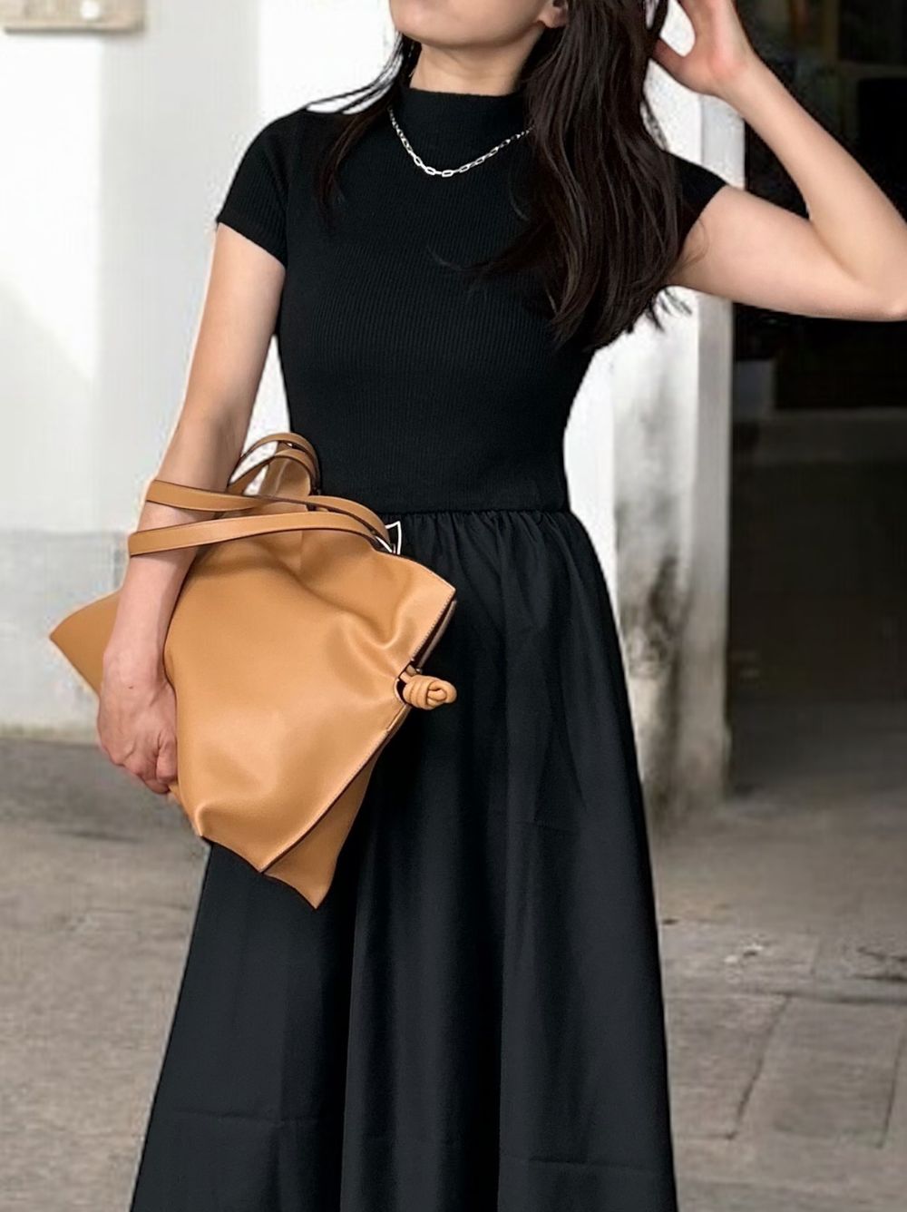 Back open リブニットドッキングワンピース