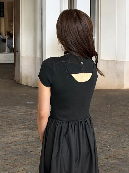 Back open リブニットドッキングワンピース