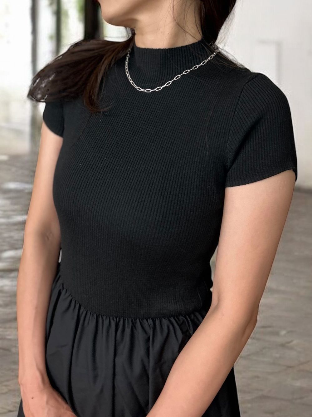 Back open リブニットドッキングワンピース