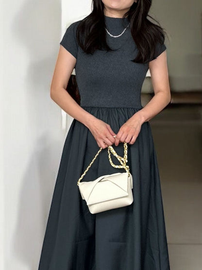 Back open リブニットドッキングワンピース