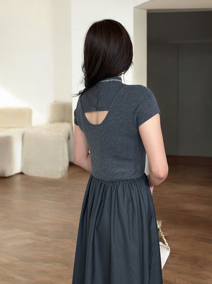 Back open リブニットドッキングワンピース