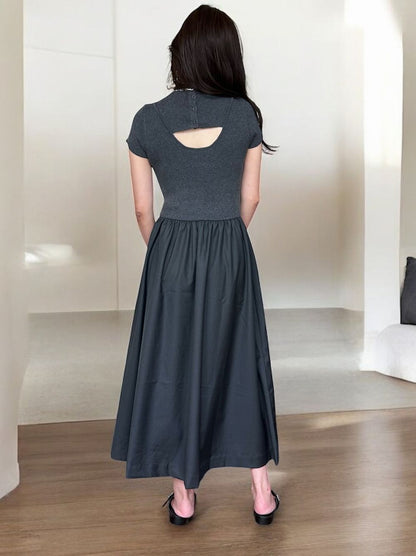 Back open リブニットドッキングワンピース